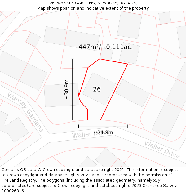 26, WANSEY GARDENS, NEWBURY, RG14 2SJ: Plot and title map