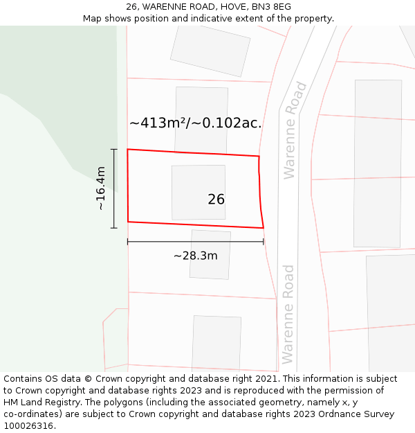 26, WARENNE ROAD, HOVE, BN3 8EG: Plot and title map