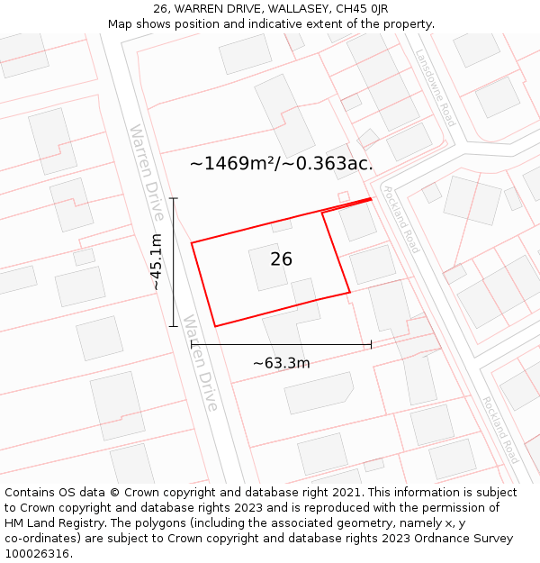 26, WARREN DRIVE, WALLASEY, CH45 0JR: Plot and title map