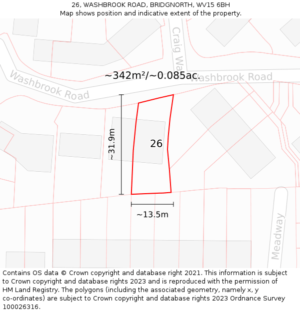 26, WASHBROOK ROAD, BRIDGNORTH, WV15 6BH: Plot and title map