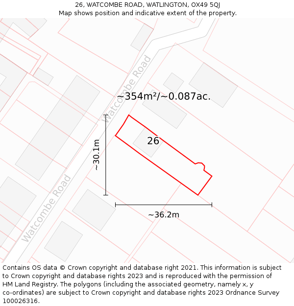 26, WATCOMBE ROAD, WATLINGTON, OX49 5QJ: Plot and title map