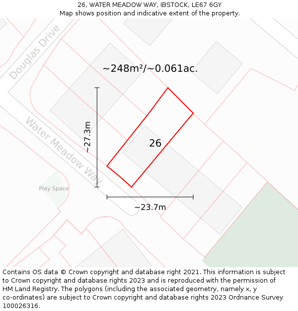 26, WATER MEADOW WAY, IBSTOCK, LE67 6GY: Plot and title map