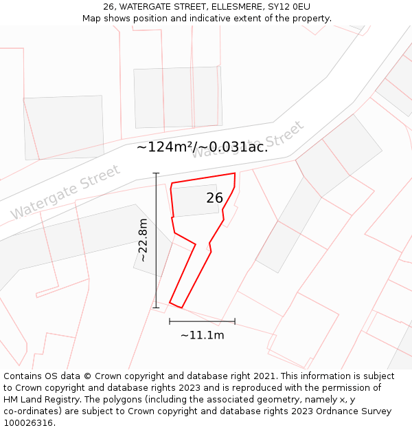 26, WATERGATE STREET, ELLESMERE, SY12 0EU: Plot and title map