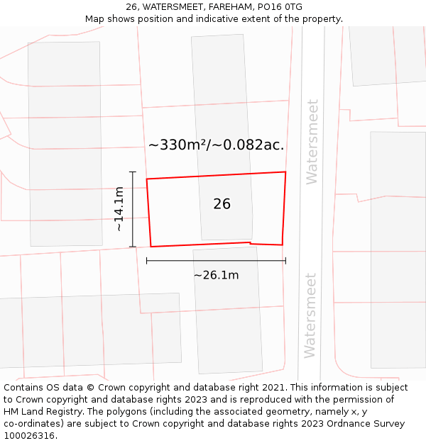 26, WATERSMEET, FAREHAM, PO16 0TG: Plot and title map