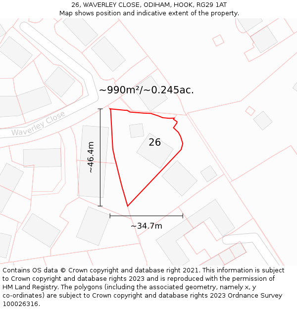 26, WAVERLEY CLOSE, ODIHAM, HOOK, RG29 1AT: Plot and title map