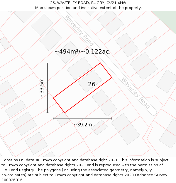 26, WAVERLEY ROAD, RUGBY, CV21 4NW: Plot and title map