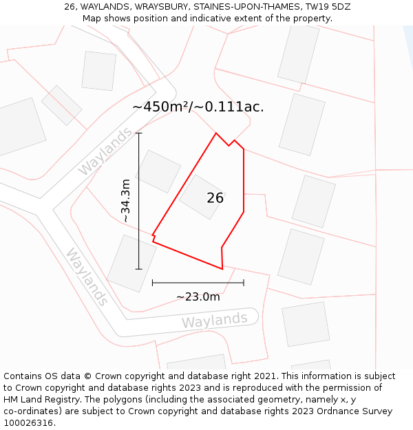 26, WAYLANDS, WRAYSBURY, STAINES-UPON-THAMES, TW19 5DZ: Plot and title map