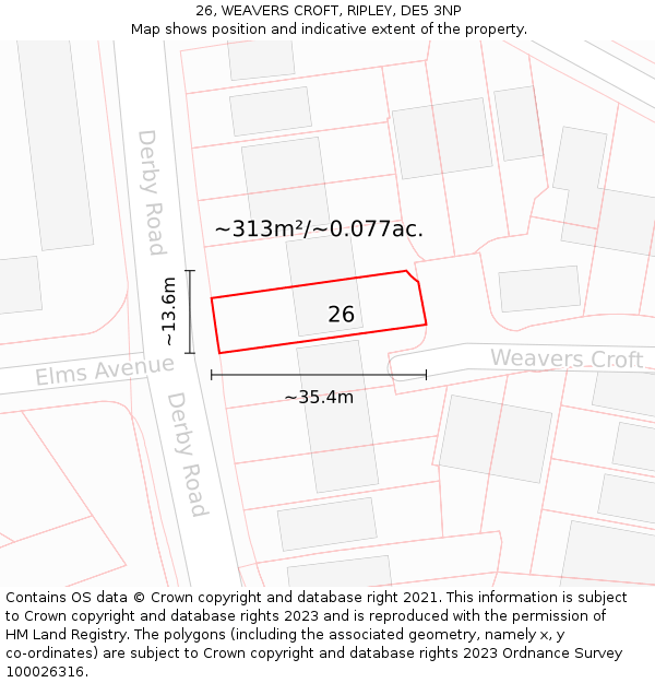 26, WEAVERS CROFT, RIPLEY, DE5 3NP: Plot and title map