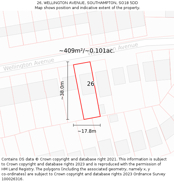 26, WELLINGTON AVENUE, SOUTHAMPTON, SO18 5DD: Plot and title map