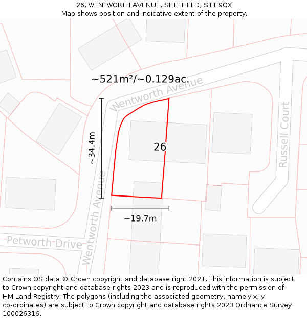 26, WENTWORTH AVENUE, SHEFFIELD, S11 9QX: Plot and title map