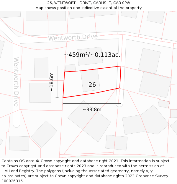 26, WENTWORTH DRIVE, CARLISLE, CA3 0PW: Plot and title map