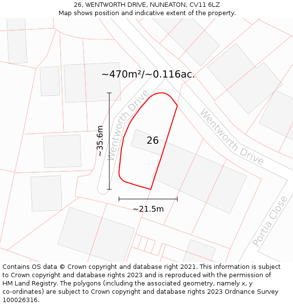 26, WENTWORTH DRIVE, NUNEATON, CV11 6LZ: Plot and title map