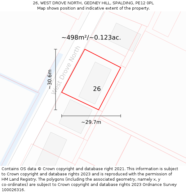 26, WEST DROVE NORTH, GEDNEY HILL, SPALDING, PE12 0PL: Plot and title map