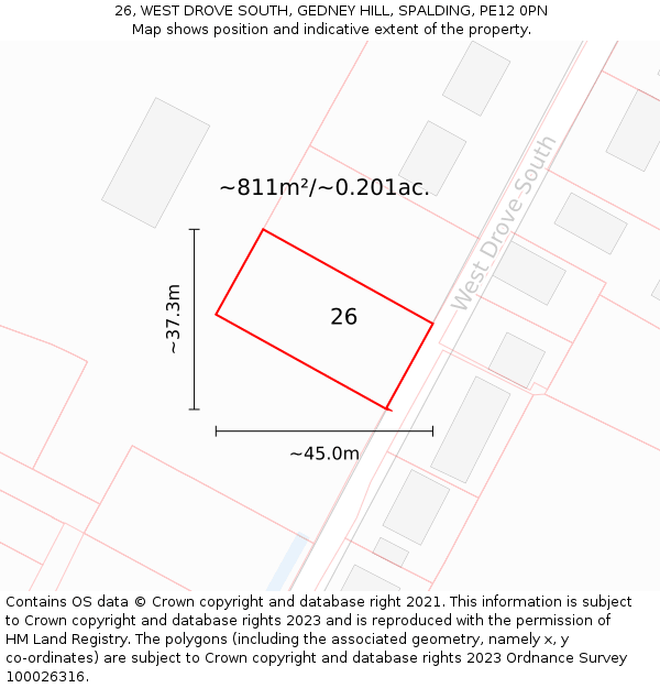 26, WEST DROVE SOUTH, GEDNEY HILL, SPALDING, PE12 0PN: Plot and title map