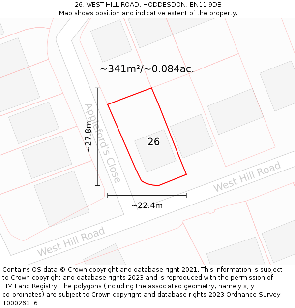 26, WEST HILL ROAD, HODDESDON, EN11 9DB: Plot and title map