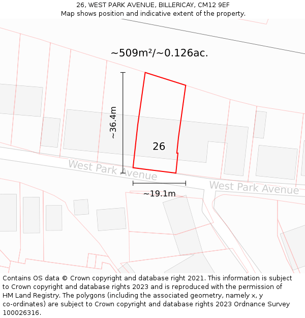 26, WEST PARK AVENUE, BILLERICAY, CM12 9EF: Plot and title map