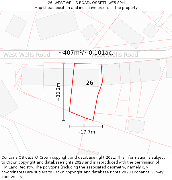 26, WEST WELLS ROAD, OSSETT, WF5 8PH: Plot and title map