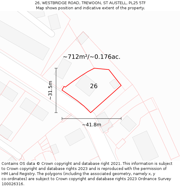 26, WESTBRIDGE ROAD, TREWOON, ST AUSTELL, PL25 5TF: Plot and title map