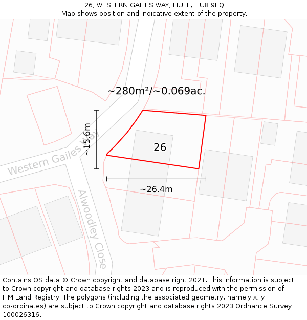 26, WESTERN GAILES WAY, HULL, HU8 9EQ: Plot and title map