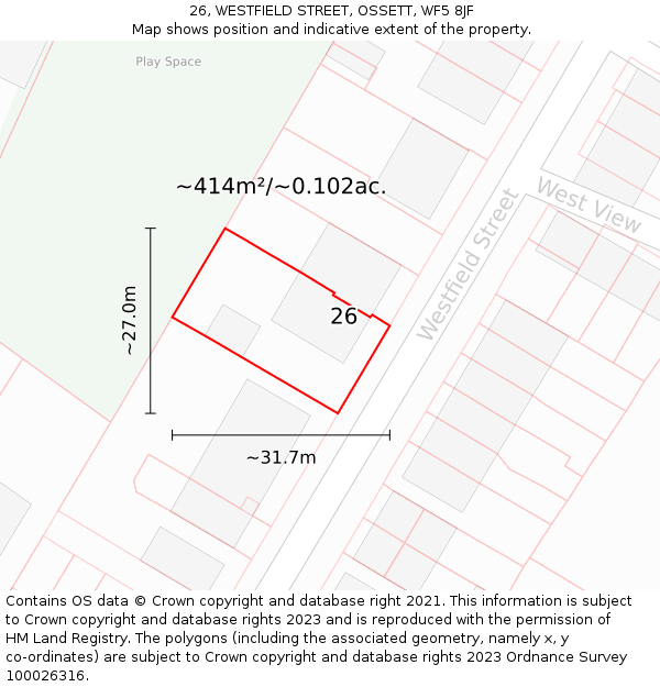 26, WESTFIELD STREET, OSSETT, WF5 8JF: Plot and title map