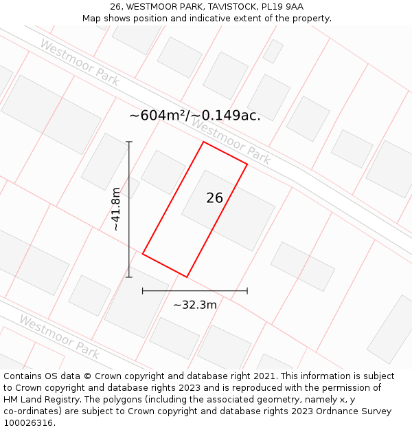 26, WESTMOOR PARK, TAVISTOCK, PL19 9AA: Plot and title map