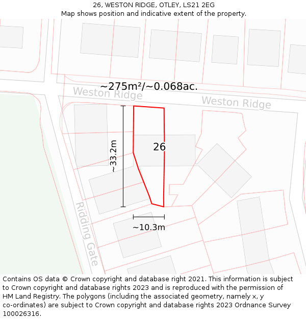 26, WESTON RIDGE, OTLEY, LS21 2EG: Plot and title map