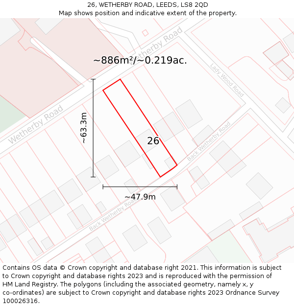 26, WETHERBY ROAD, LEEDS, LS8 2QD: Plot and title map