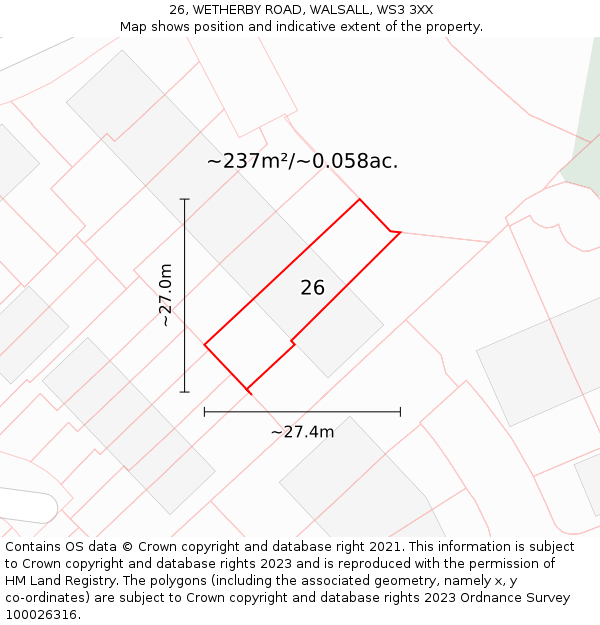26, WETHERBY ROAD, WALSALL, WS3 3XX: Plot and title map
