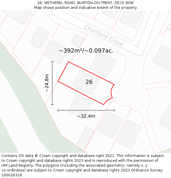 26, WETHEREL ROAD, BURTON-ON-TRENT, DE15 9GW: Plot and title map