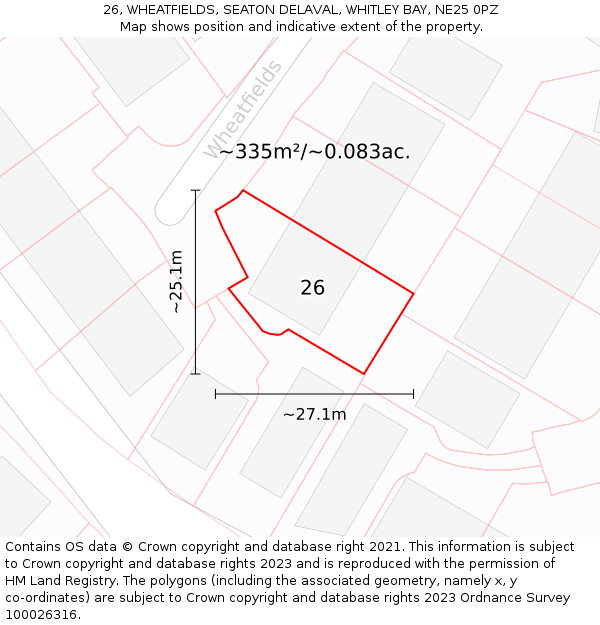 26, WHEATFIELDS, SEATON DELAVAL, WHITLEY BAY, NE25 0PZ: Plot and title map