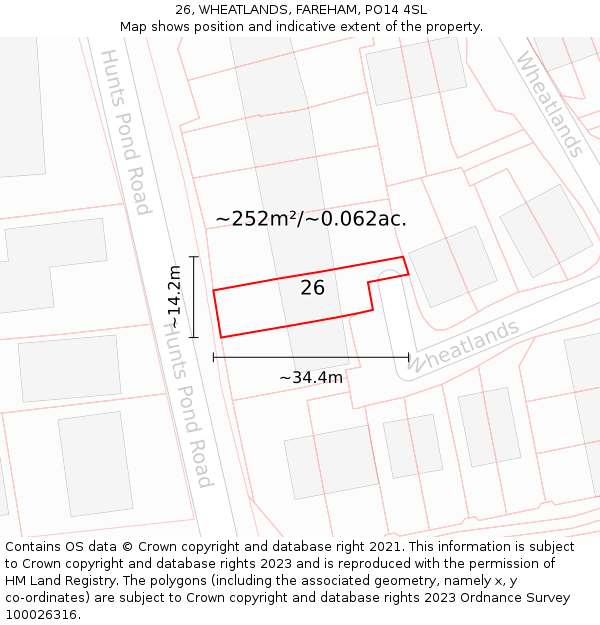 26, WHEATLANDS, FAREHAM, PO14 4SL: Plot and title map