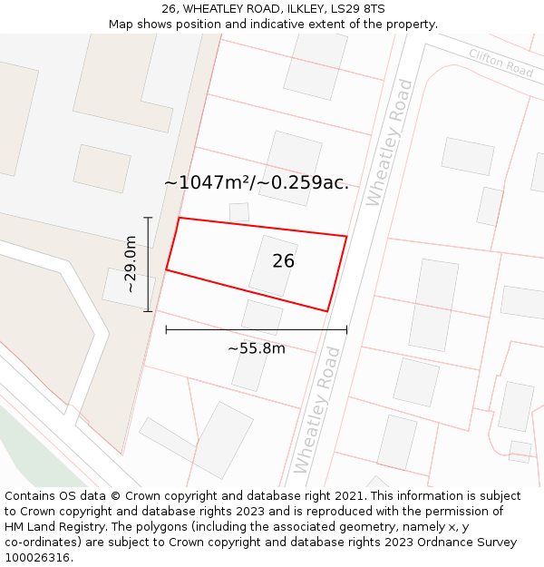 26, WHEATLEY ROAD, ILKLEY, LS29 8TS: Plot and title map