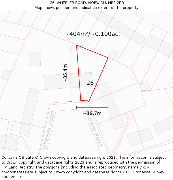 26, WHEELER ROAD, NORWICH, NR3 2EB: Plot and title map