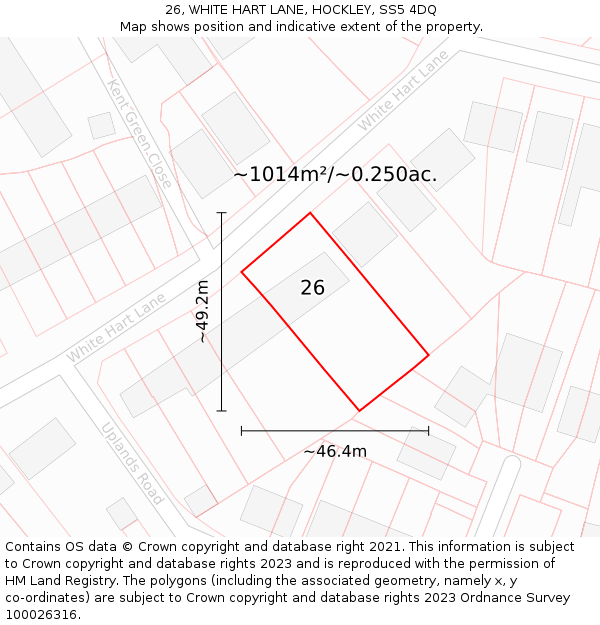 26, WHITE HART LANE, HOCKLEY, SS5 4DQ: Plot and title map