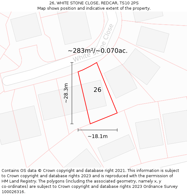 26, WHITE STONE CLOSE, REDCAR, TS10 2PS: Plot and title map