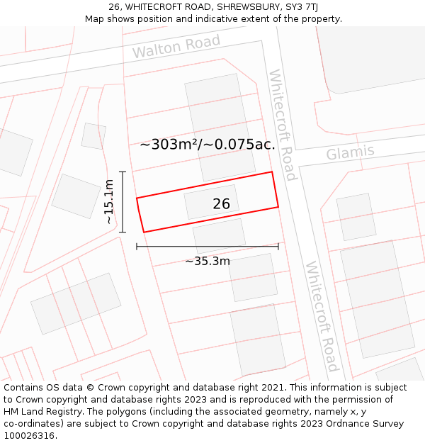 26, WHITECROFT ROAD, SHREWSBURY, SY3 7TJ: Plot and title map