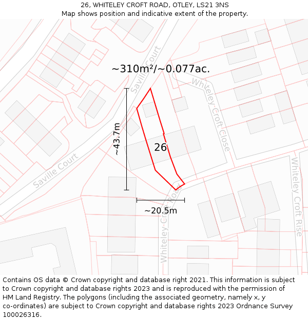 26, WHITELEY CROFT ROAD, OTLEY, LS21 3NS: Plot and title map