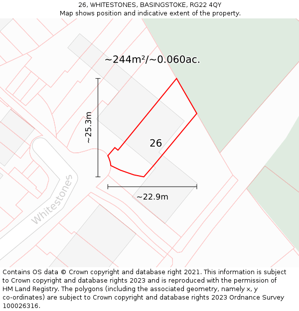 26, WHITESTONES, BASINGSTOKE, RG22 4QY: Plot and title map