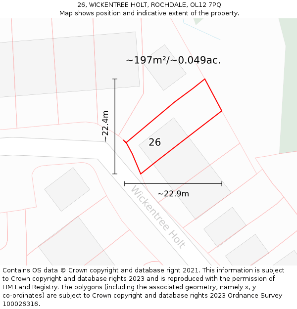 26, WICKENTREE HOLT, ROCHDALE, OL12 7PQ: Plot and title map