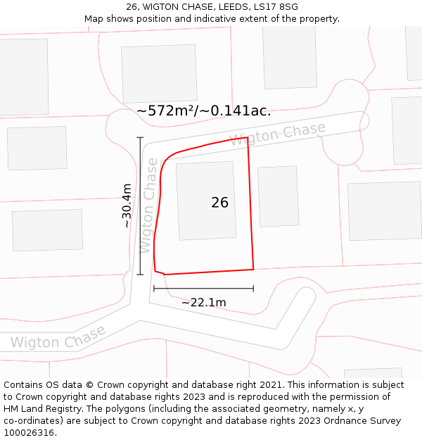 26, WIGTON CHASE, LEEDS, LS17 8SG: Plot and title map