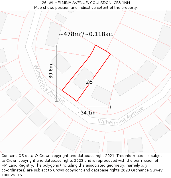 26, WILHELMINA AVENUE, COULSDON, CR5 1NH: Plot and title map