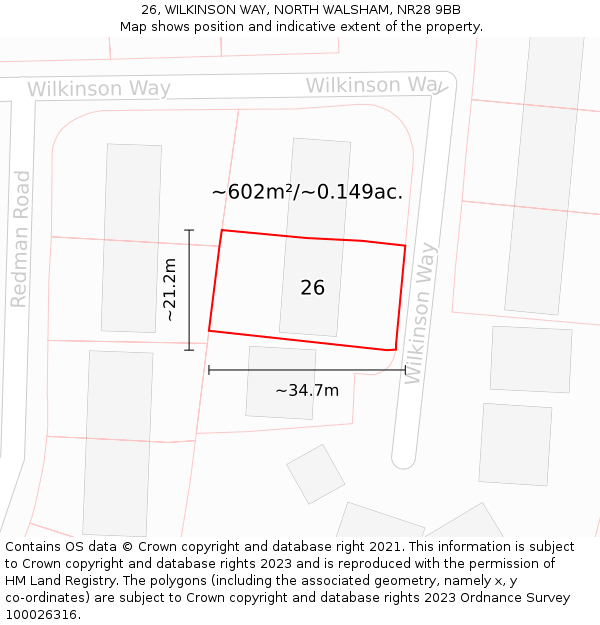 26, WILKINSON WAY, NORTH WALSHAM, NR28 9BB: Plot and title map