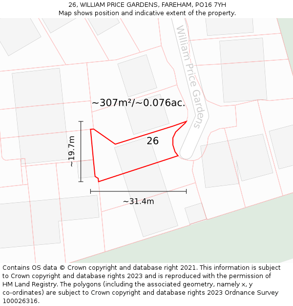 26, WILLIAM PRICE GARDENS, FAREHAM, PO16 7YH: Plot and title map