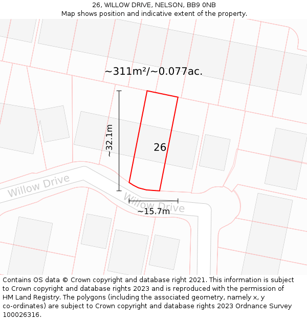 26, WILLOW DRIVE, NELSON, BB9 0NB: Plot and title map