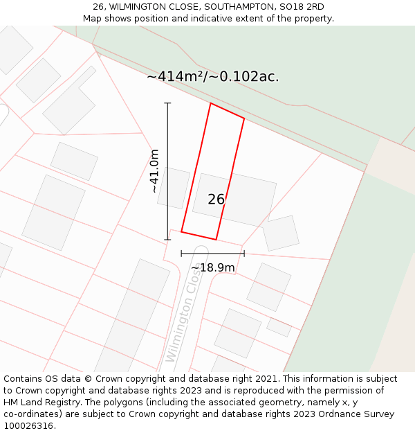 26, WILMINGTON CLOSE, SOUTHAMPTON, SO18 2RD: Plot and title map