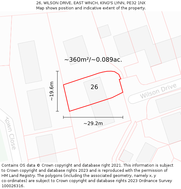 26, WILSON DRIVE, EAST WINCH, KING'S LYNN, PE32 1NX: Plot and title map