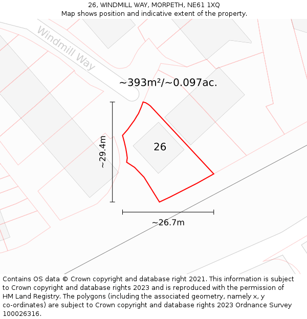 26, WINDMILL WAY, MORPETH, NE61 1XQ: Plot and title map