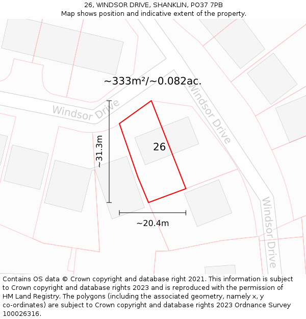 26, WINDSOR DRIVE, SHANKLIN, PO37 7PB: Plot and title map