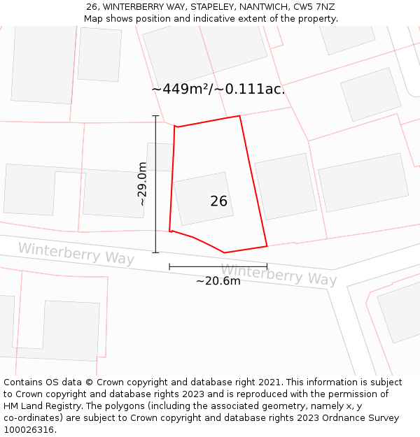 26, WINTERBERRY WAY, STAPELEY, NANTWICH, CW5 7NZ: Plot and title map