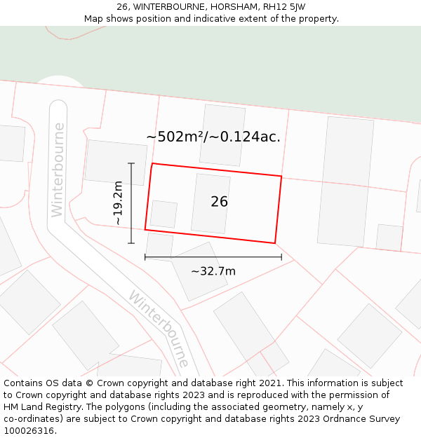 26, WINTERBOURNE, HORSHAM, RH12 5JW: Plot and title map